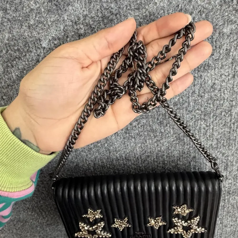 Coach 1941 Foldover Chain Clutch Crystal Star Embellishment In Black 31871 Chic